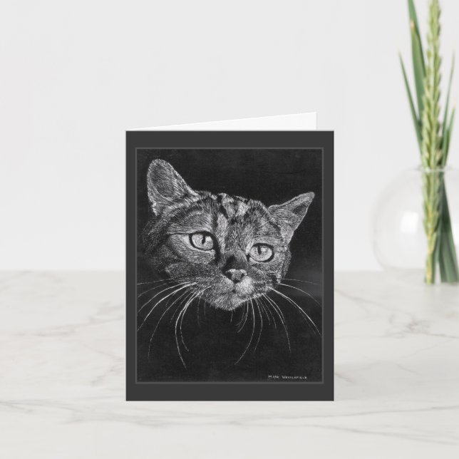 Cat Face Drawing By Mark Edward Westerfield  Letterpress Thank You Card (Front)