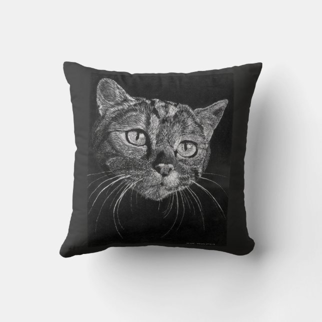 Cat Face Drawing By Mark Edward Westerfield  Throw Pillow (Back)
