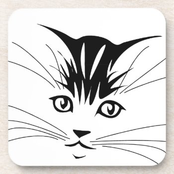 Cat Face Drawing Coaster by PetsandVets at Zazzle