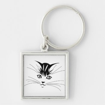 Cat Face Drawing Keychain by PetsandVets at Zazzle