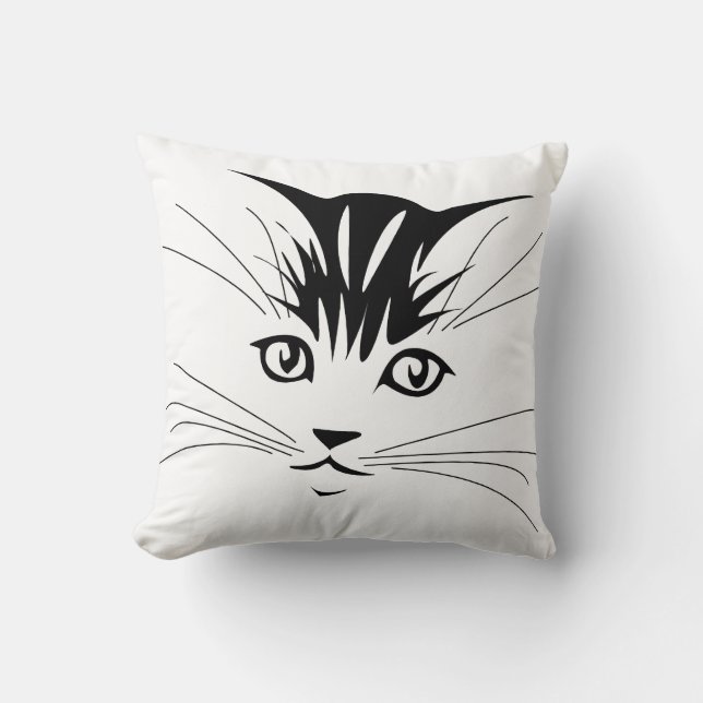 Cat Face Drawing Throw Pillow (Front)