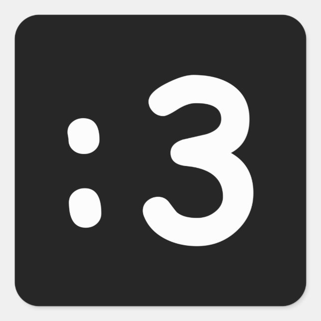 Cat Face Emoticon :3 Square Sticker (Front)