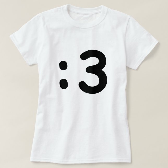 Cat Face Emoticon :3 T-Shirt (Design Front)