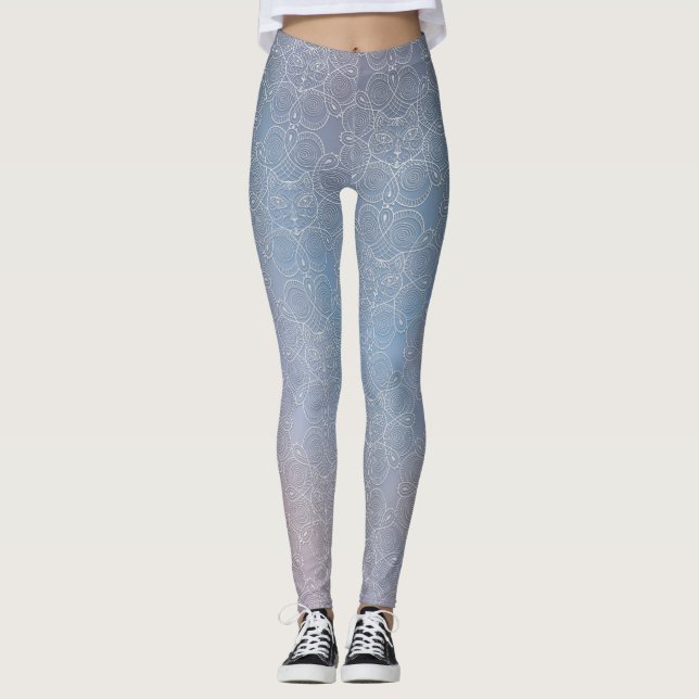 Cat Face Faux Lace leggings in metallic purple (Front)