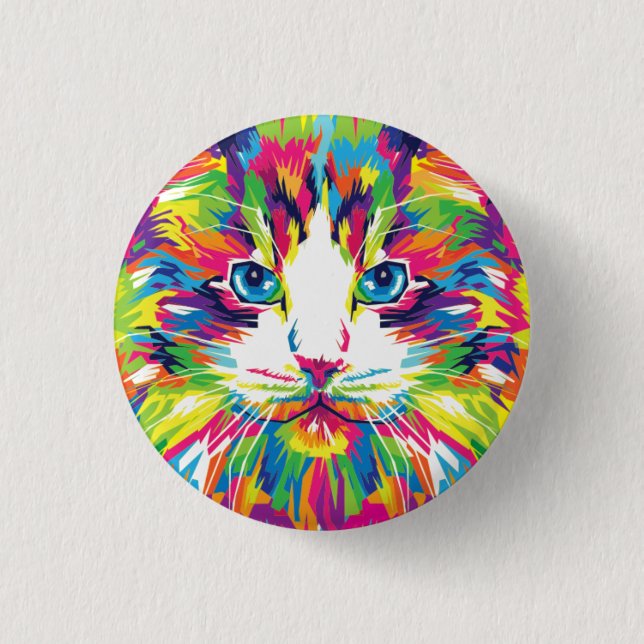 Cat Face Geometric Prismatic Design-32453 Button (Front)