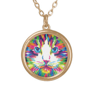 Cat Face Geometric Prismatic Design-32453 Gold Plated Necklace