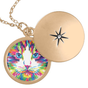 Cat Face Geometric Prismatic Design-32453 Gold Plated Necklace