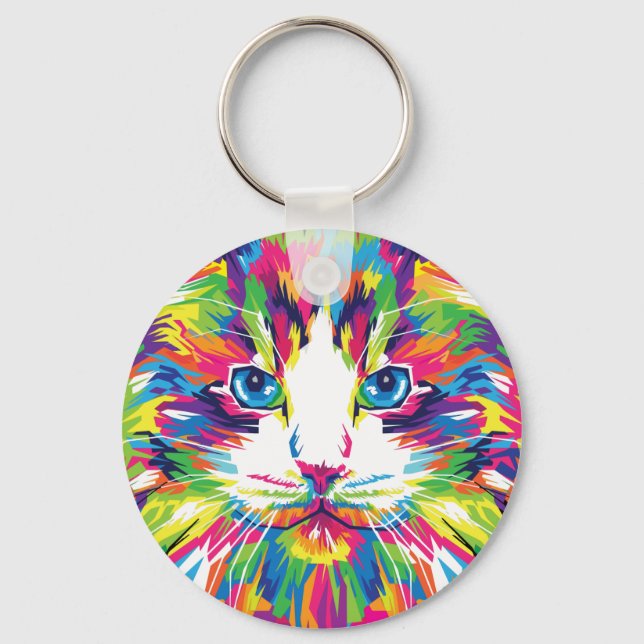 Cat Face Geometric Prismatic Design-32453 Keychain (Front)