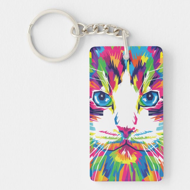Cat Face Geometric Prismatic Design-32453 Keychain (Front)