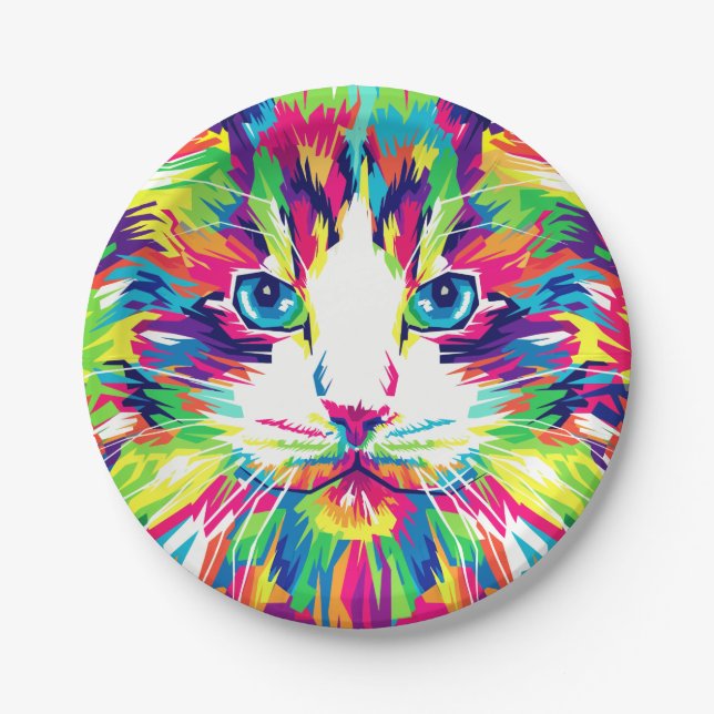 Cat Face Geometric Prismatic Design-32453 Paper Plates (Front)