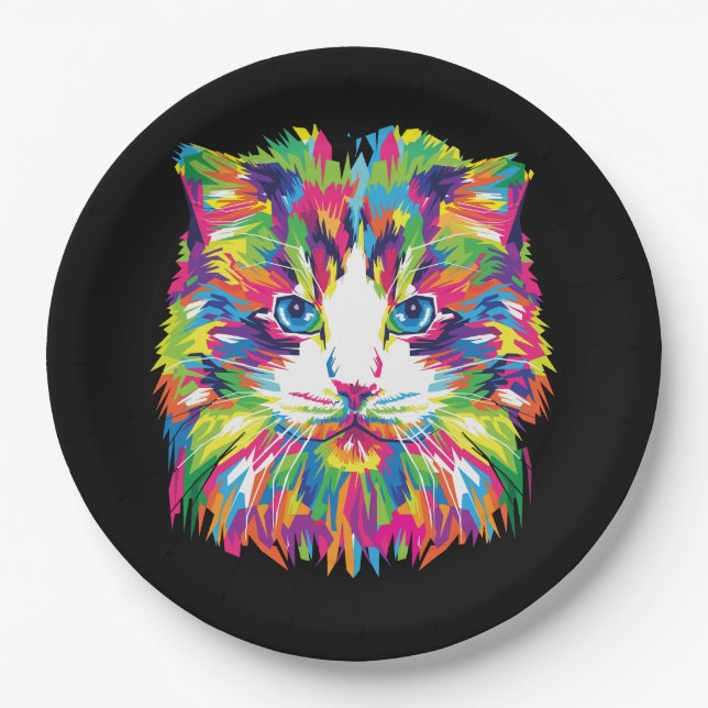 Cat Face Geometric Prismatic Design-32453 Paper Plates (Front)