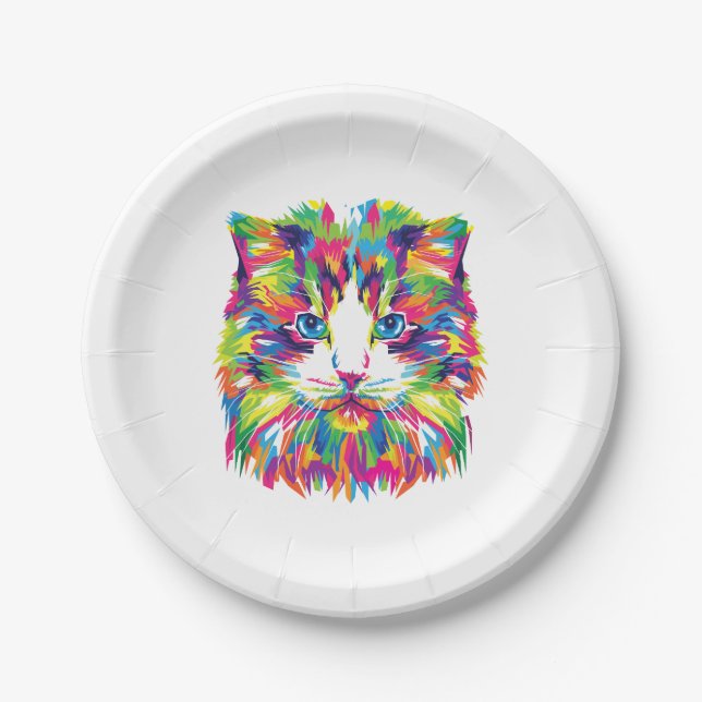 Cat Face Geometric Prismatic Design-32453 Paper Plates (Front)
