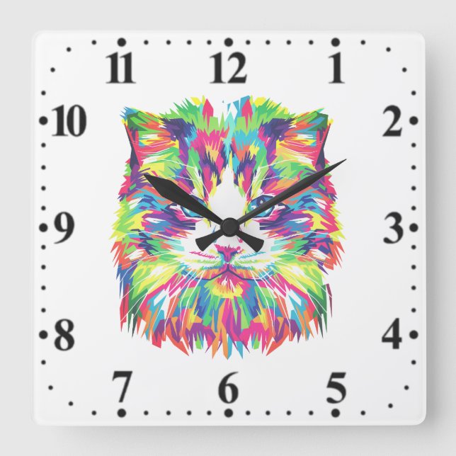 Cat Face Geometric Prismatic Design-32453 Square Wall Clock (Front)