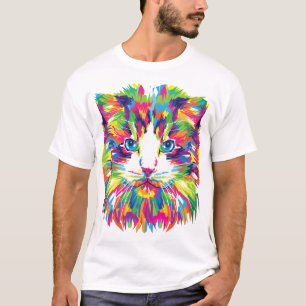 Cat Face Geometric Prismatic Design-32453 T-Shirt