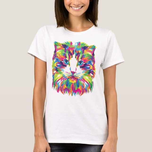 Cat Face Geometric Prismatic Design-32453 T-Shirt (Front)