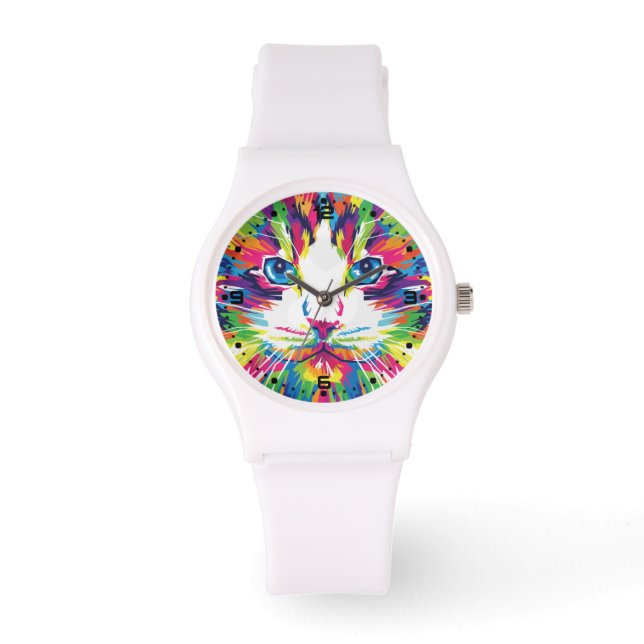 Cat Face Geometric Prismatic Design-32453 Watch (Front)