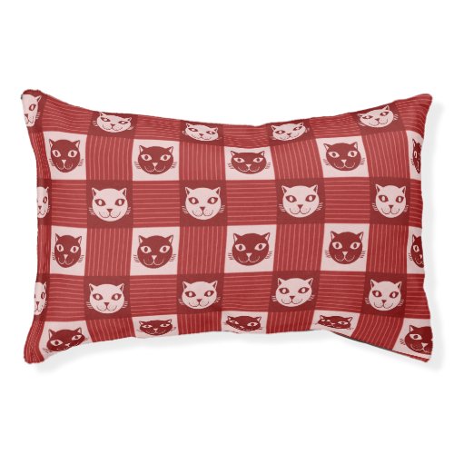 Cat Face Gingham Pattern Cute Red Pet Bed