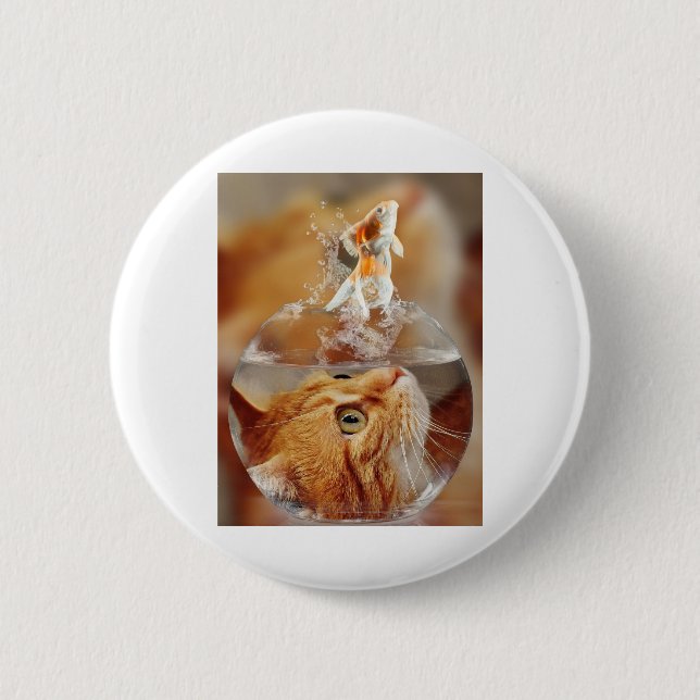 Cat Face Goldfish glass close Up view eyes Button (Front)