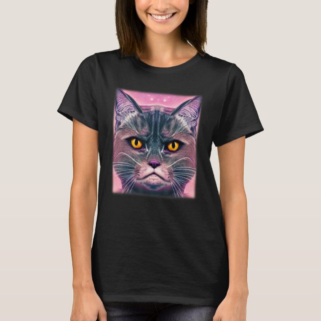 Cat face graphic  animal pet  grumpy kitten print  T-Shirt (Front)
