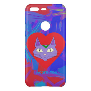 Cat Face ‘I Adore You’ iPhone Case – Heart Design