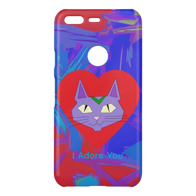 Cat Face ‘I Adore You’ iPhone Case – Heart Design (Back)