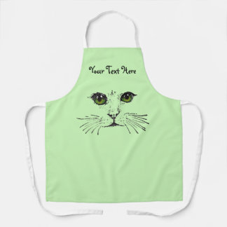 Cat Face Illustration Green Eyes Long Whiskers Apron
