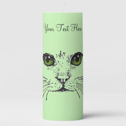 Cat Face Illustration Haunting Green eyes Pillar Candle