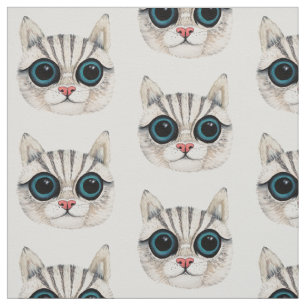 Cat Face Illustration Pattern Cotton Fabric