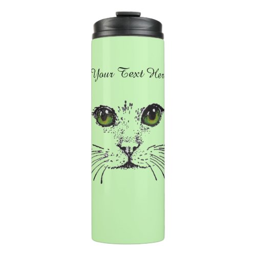 Cat Face Illustration Pretty green Yellow eyes Thermal Tumbler