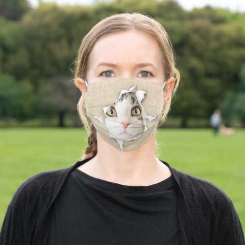 cat face in paper hole adult cloth face mask