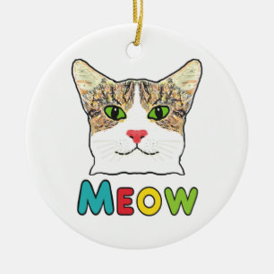 Cat Face Meow Ceramic Ornament