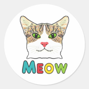 Cat Face Meow Classic Round Sticker