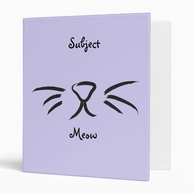 Cat Face Meow Purple Subject 3 Ring Binder (Front/Inside)