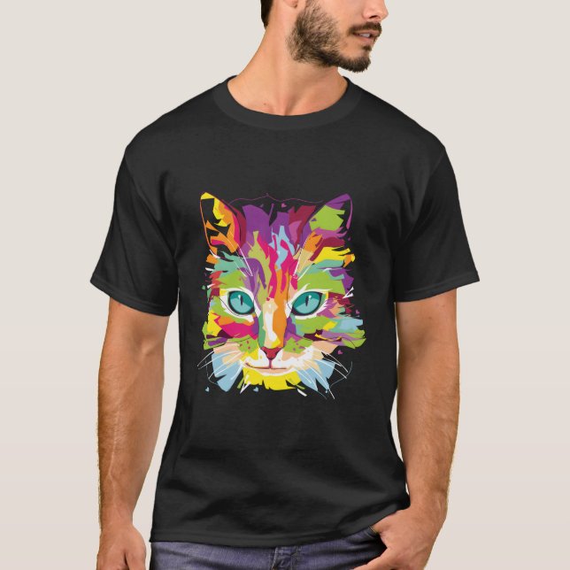 Cat Face Multi-Colored T-Shirt (Front)
