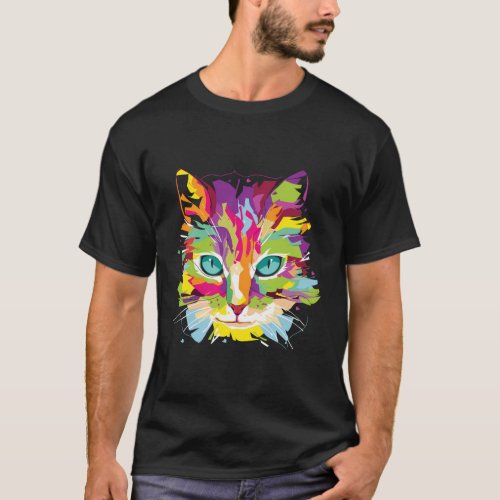 Cat Face Multi_Colored T_Shirt