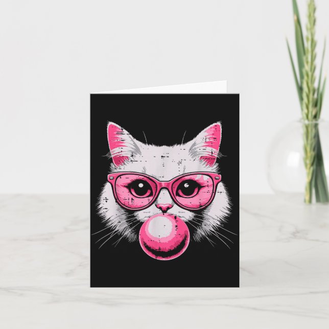 Cat Face Nk Gles Bubble Gum Cute Kitty Women Girls Card (Front)