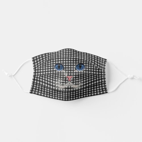 cat face on gingham adult cloth face mask