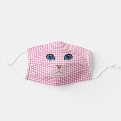 cat face on pink gingham adult cloth face mask