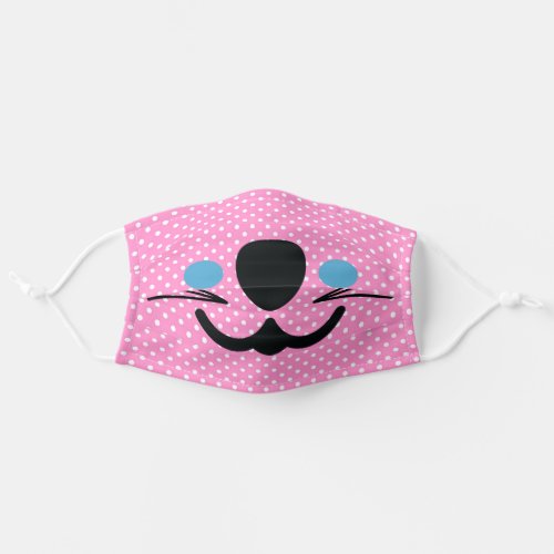 Cat face on pink polka dots adult cloth face mask