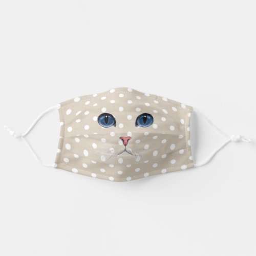 cat face on polka dot pattern adult cloth face mask