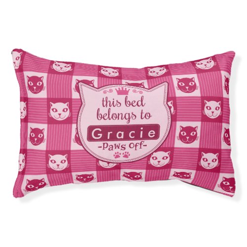 Cat Face Pink Gingham Cute Personalized Paws Off Pet Bed