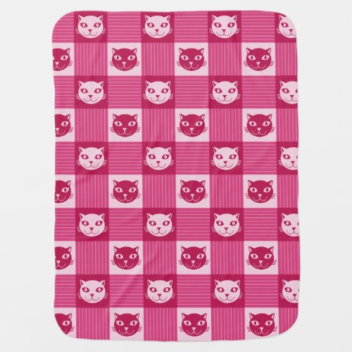 Cat Face Pink Gingham Pattern Cute Baby Blanket