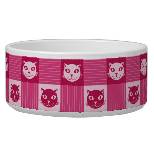 Cat Face Pink Gingham Pattern Cute Bowl