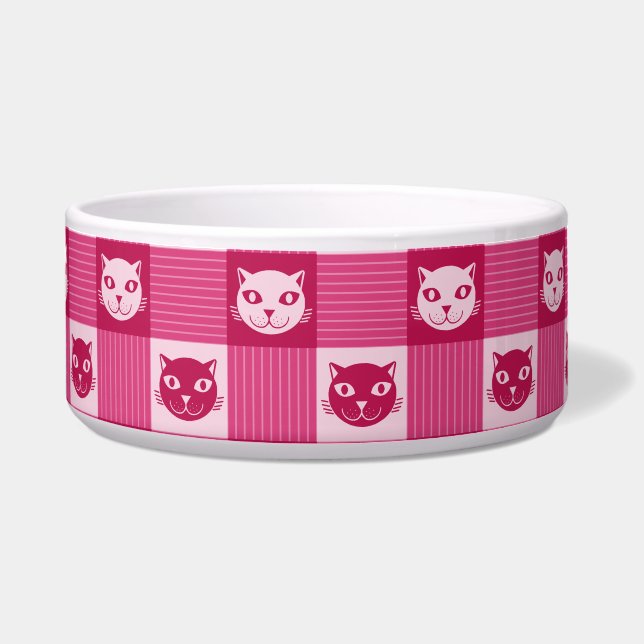 Cat Face Pink Gingham Pattern Cute Bowl (Front)