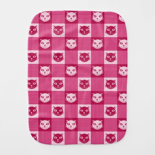 Cat Face Pink Gingham Pattern Cute Burp Cloth