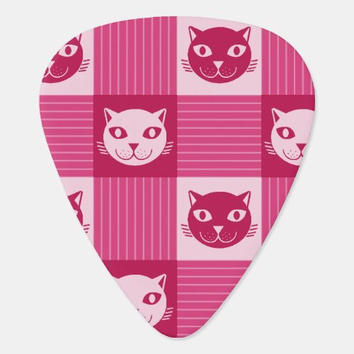 Cat Face Pink Gingham Pattern Cute Guitar Pick