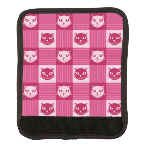 Cat Face Pink Gingham Pattern Cute Luggage Handle Wrap