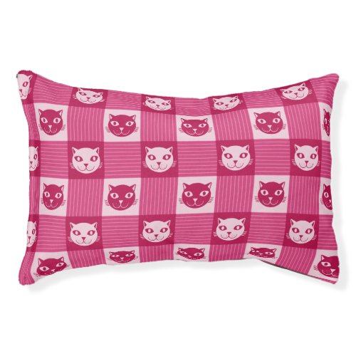 Cat Face Pink Gingham Pattern Cute Pet Bed
