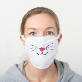 Cat face pink nose black whiskers fun animal white cotton face mask (Worn)