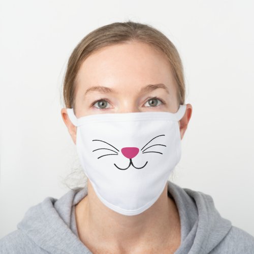 Cat face pink nose black whiskers fun animal white cotton face mask